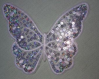 Écusson thermocollant papillon blanc avec strass Butterfly