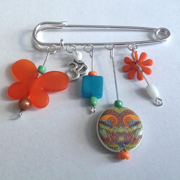 Broche épingle "Orange Zen " perle en porcelaine