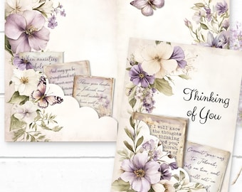 Purple Floral Pocket Greeting Cards with Scripture Tags (Printable PDF)