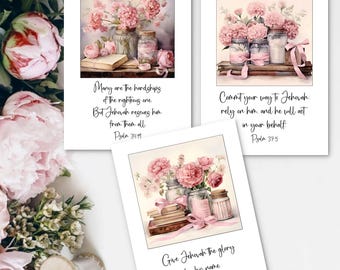 Pink Vintage Flowers in Jars Scripture Prints