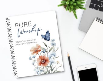 2025 Pure Worship Convention Notebook - Blue Butterfly Design - Printable and Digital