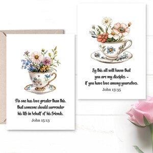 Tarjetas e impresiones digitales imprimibles en forma de taza de té con mensaje "Amor Fraternal": ¡ideales para tarjetas de agradecimiento!