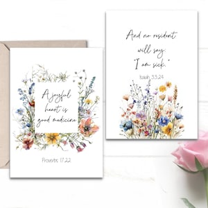 Tarjetas de las Sagradas Escrituras con flores silvestres para desear una pronta recuperación