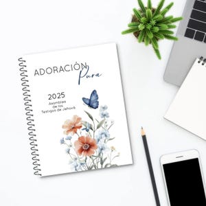 Caderno espanhol Adoración Pura Asamblea 2025 - Design de borboleta azul - para impressão e digital