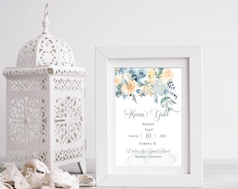 Blue Floral Baptism Template - Personalize It Yourself!