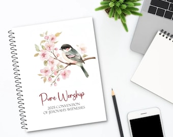 2025 Pure Worship Convention Notebook - Birds and Pink Dogwoods Design - Printable