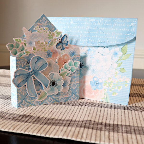 Blue Floral Envelope Box Card- Get Well, Encouragement, Sympathy, Anniversary