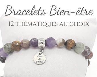 WELLNESS Bracelet in Natural Stones and Stainless Steel Silver or Gold - 12 Themes to choose from - With or without Explanatory sheet