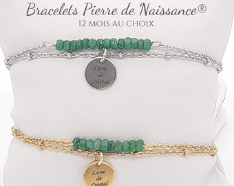 PIERRE DE NAISSANCE® Bracelet en Pierres Naturelles 4mm et Acier Inoxydable Argenté ou Doré-Taille ajustable-Avec ou sans Fiche explicative