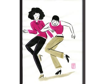 Dance! #4 Duo - illustration a4 - pink beige black