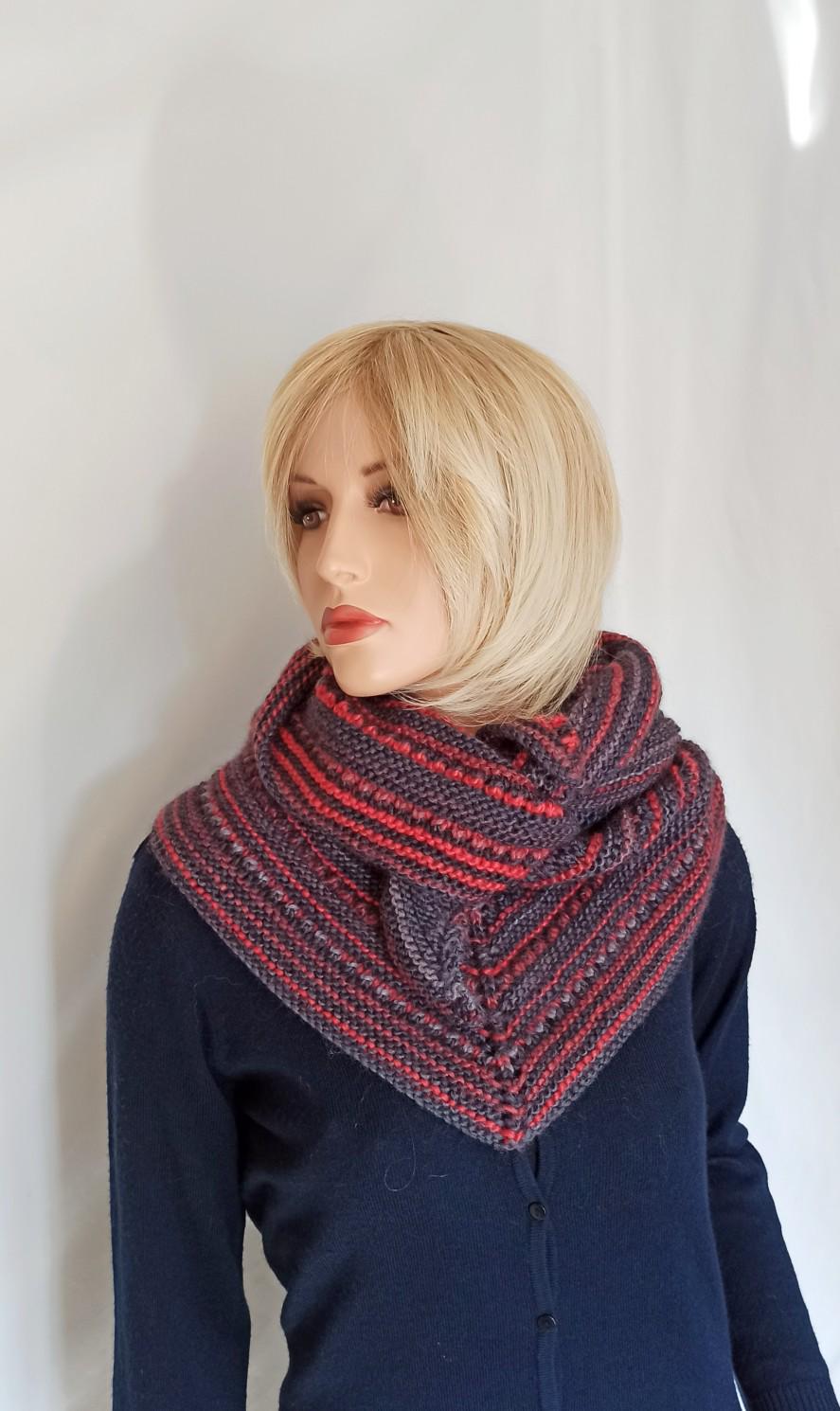 Châle Triangulaire épais Femme En Laine Mélangée - Blanc, Taille Unique, Manches Chauve-souris, Ceinture