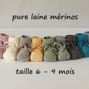 Chaussons bébé, pure laine mérinos, taille 6-9 mois, fait-main, 15 couleurs image 1