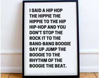 Rapper's Delight, Sugar Hill Gang, Lyrics print, Hip Hop rap, I said a hip hop, Rap lyrics printable, Old School rap, Instant download