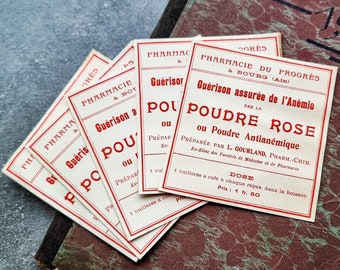 Set of 20 Vintage French "Poudre Rose" Pharmacy labels
