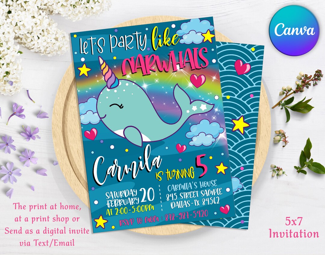 Narwhal Birthday Party Invitation, Narwhals Invitation, Under the Sea ...