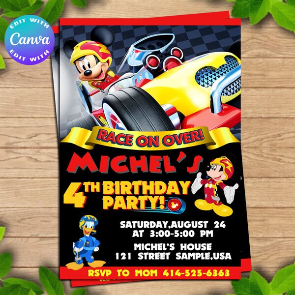 Mickey And The Roadster Racers Birthday, Mickey And The Roadster Racers Invitation, Mickey And The Roadster Racers, editable invitation