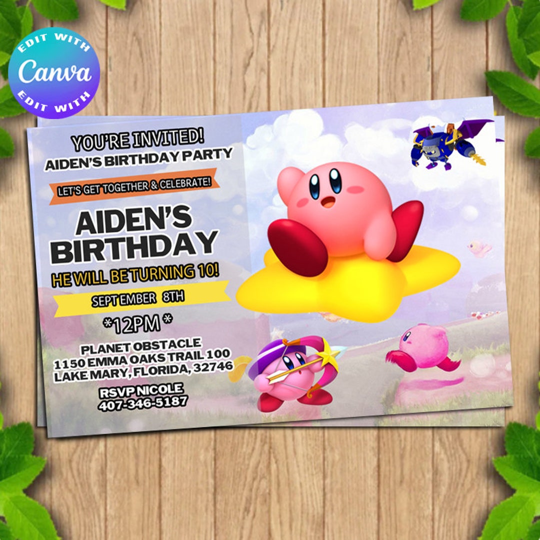 Kirby Invitation, Kirby Birthday Invitation, Kirby Birthday Party