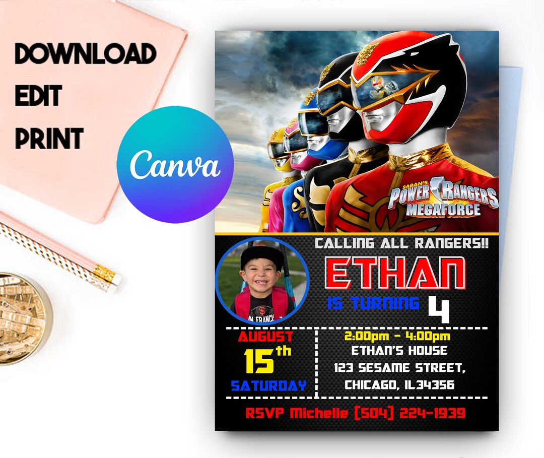 Power Rangers Invitation, Power Rangers Party Invitation, Power Rangers ...
