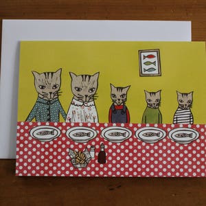 Cat Family, Fish Supper, Greeting Card