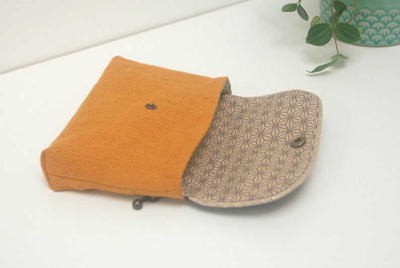 card holder pattern Asanoha Wallet Hemp leaf -marine blue and caramel brown