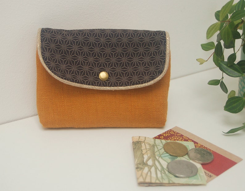 card holder pattern Asanoha Wallet Hemp leaf -marine blue and caramel brown