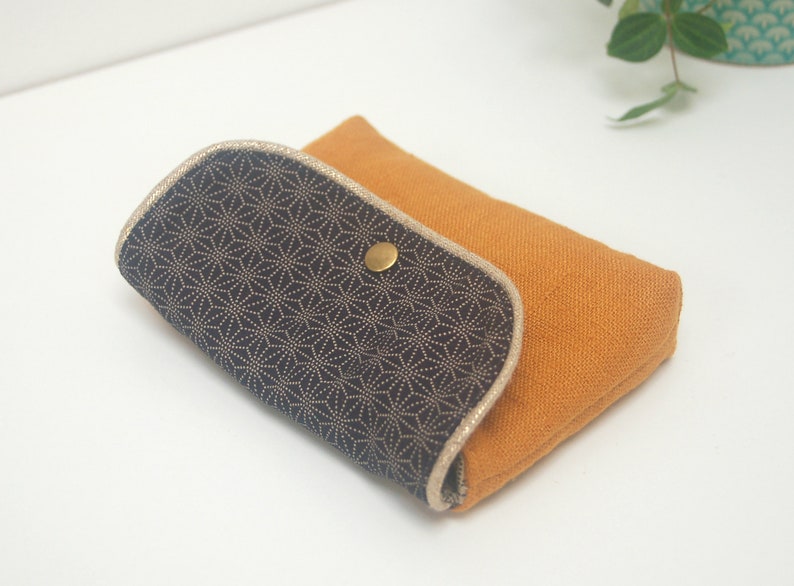 card holder pattern Asanoha Wallet Hemp leaf -marine blue and caramel brown