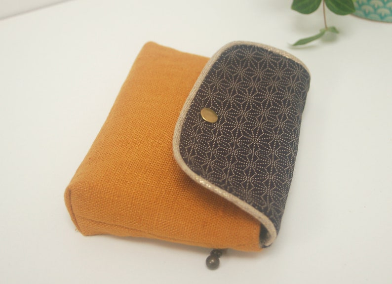 card holder pattern Asanoha Wallet Hemp leaf -marine blue and caramel brown