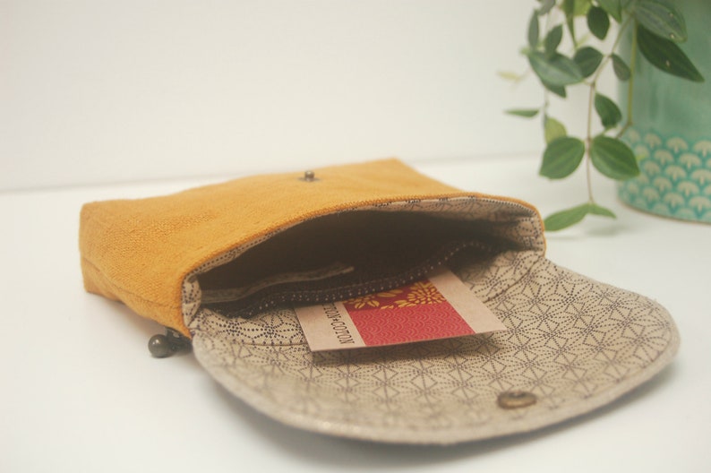 card holder pattern Asanoha Wallet Hemp leaf -marine blue and caramel brown