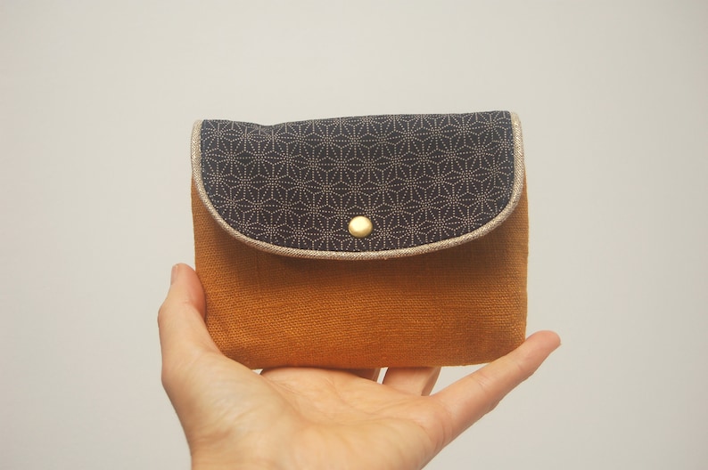 card holder pattern Asanoha Wallet Hemp leaf -marine blue and caramel brown