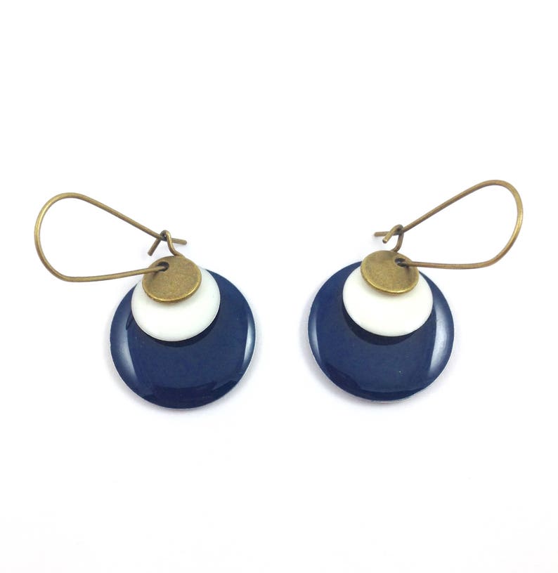 women gift hoop sequin enamelled blue and white bronze Bronze set