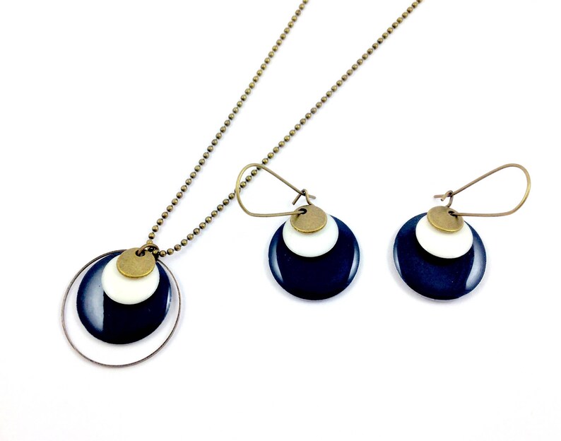 women gift hoop sequin enamelled blue and white bronze Bronze set