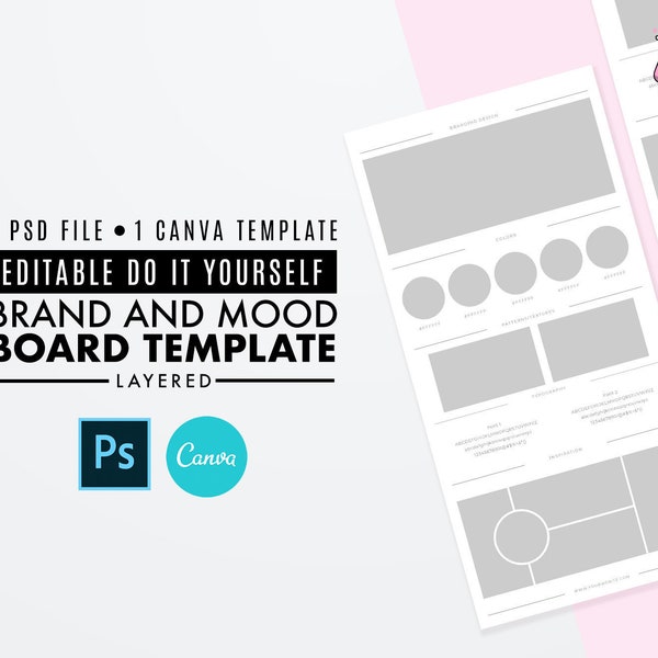 Brand Board Template, Mood Board Template, Branding, Canva Template, Canva Brand & Mood Board, Templates for Designers, Photoshop template