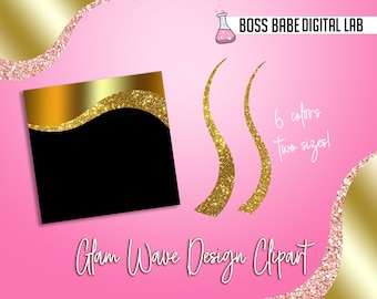 Glam and Glitz Wave Clipart, Glitter Wave Clipart, Glitter Clipart, Canva Clipart