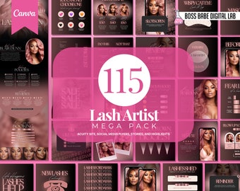 115 Lash Artist Instagram Post Templates, Lash Artist Highlight Covers, Lash Story Posts, Lash Artist Branding, Acuity Scheduling Website