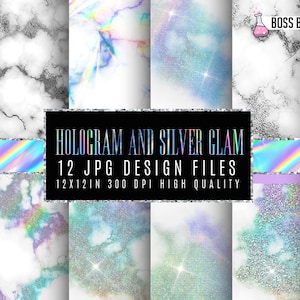 Silver and Hologram Glam marble digital paper, Hologram Marble paper, marble backgrounds, Stone paper, Hologram marble commercial use