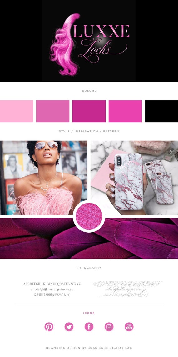 Pink Hair Extensions Logo Design Salon Business Branding Hair Etsy