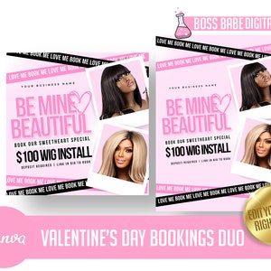 Valentines Day Flyer, Instagram Template, Appointments Flyer, Book Now Flyer, Valentine Template, Canva Template, Hair Flyer, Wig Flyer