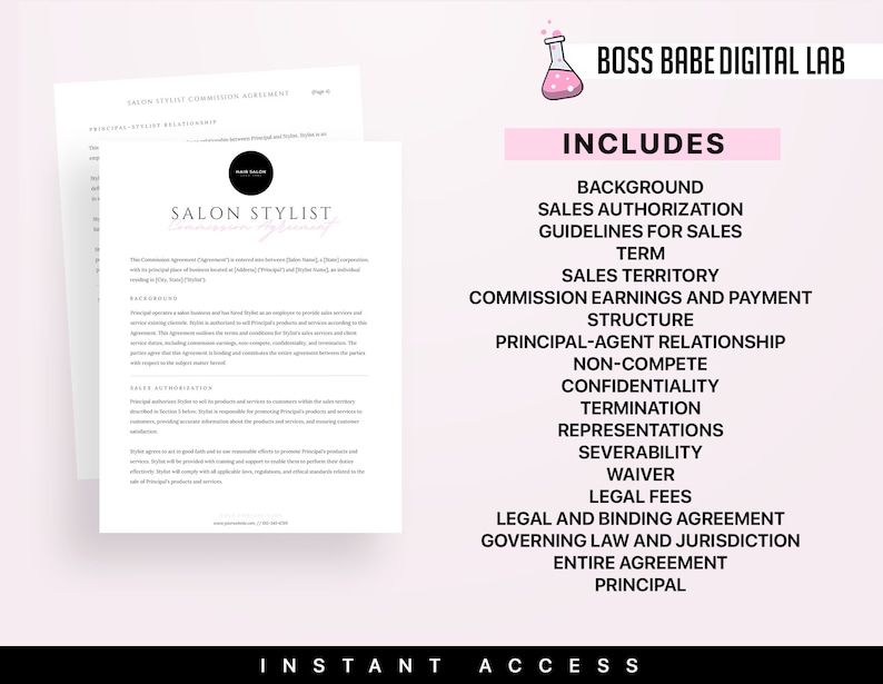 Salon Employee Commission Agreement Template for Stylists Etsy