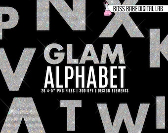 Glam Alphabet Clipart, Alphabet design elements, Diamond Clipart, Diamond Alphabet Art