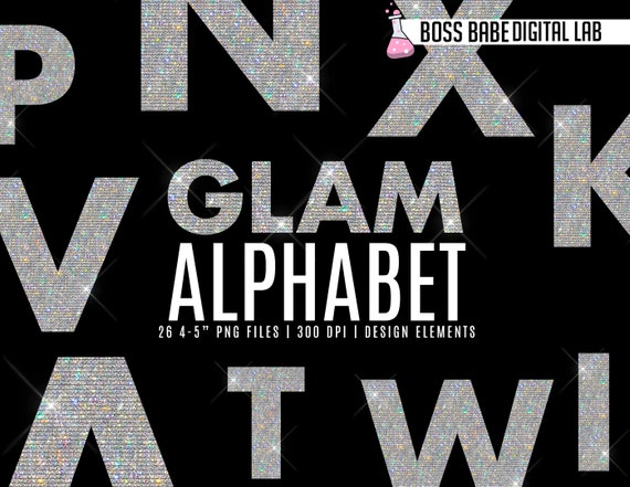 Glam Alphabet Clipart, Alphabet design elements, Diamond Clipart, Diamond Alphabet Art