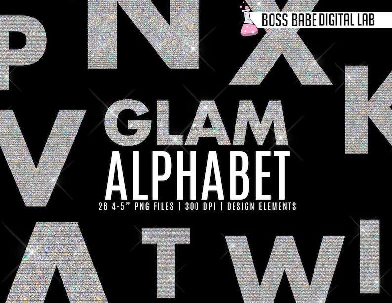 Glam Alphabet Clipart, Alphabet design elements, Diamond Clipart, Diamond Alphabet Art image 1