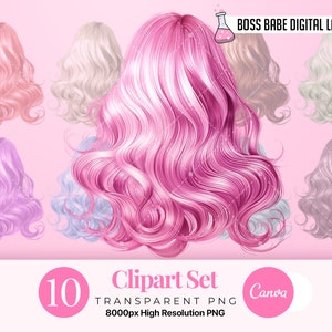 Wavy Hair clipart, Bodywave hair Clipart, Pink Hair Clipart, Natural hair black woman clipart, natural hair, digital Instant Download PNG