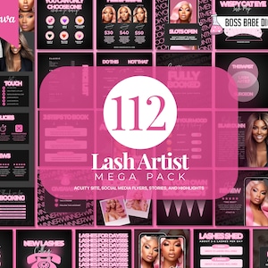 112 Lash Artist Instagram Post Templates, Lash Artist Highlight Covers, Lash Story Posts, Lash Artist Branding, Acuity Scheduling Website