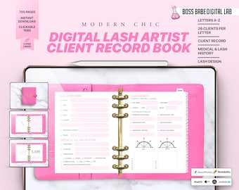 Libro de registro de clientes de Digital Lash Tech, Libro de registros de clientes fácil, Artista de pestañas, Planificador de tecnología de pestañas, Libro de registro de clientes de belleza empresarial