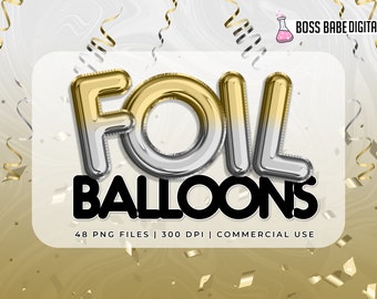 Gold and Silver Ombre Foil Balloon Clipart: "Balloon CLIPART" Gold clipart, Silver Event Clipart, Commercial Use Clipart, Gold Ombre Clipart