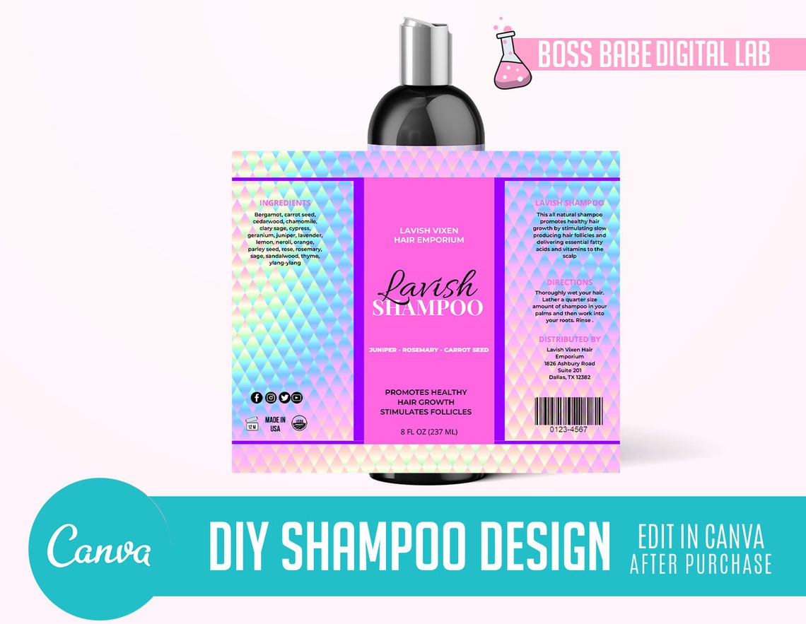 Shampoo Label Design Do It Yourself Shampoo Label Design DIY Etsy