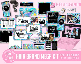 Hologram Hair Bundle Mega Brand Kit, dépliant sur les prix des faisceaux de cheveux, dépliant sur les extensions de cheveux modifiables, dépliant sur les prix des faisceaux de cheveux préfabriqués avec hologramme