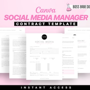 Professional Freelance Social Media Manager Contract Canva Template, Social Media Non Disclosure, Social Media Management Contract Template