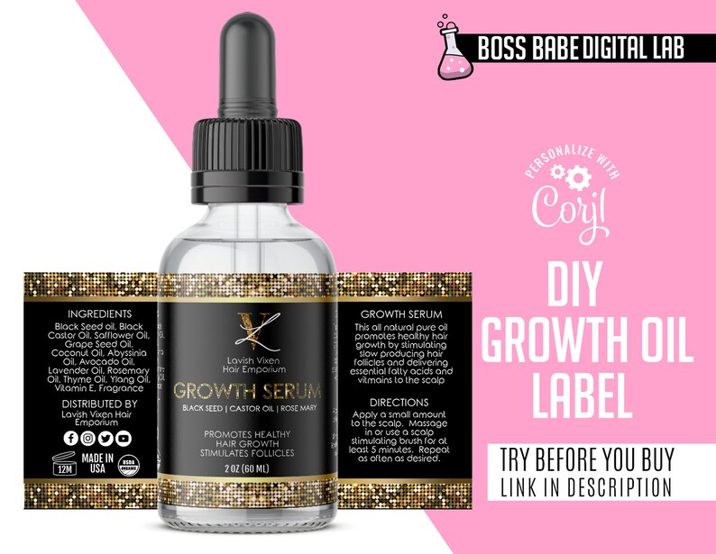Hair Growth Oil Label Design Do It Yourself Growth Oil Label Etsy