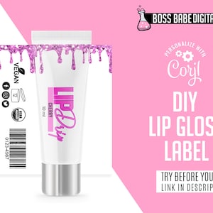DIY Lipgloss Labels, Do it Yourself Lip Gloss Sticker Design,  Lip Gloss Sticker, Lipgloss Label, Lipgloss Packaging